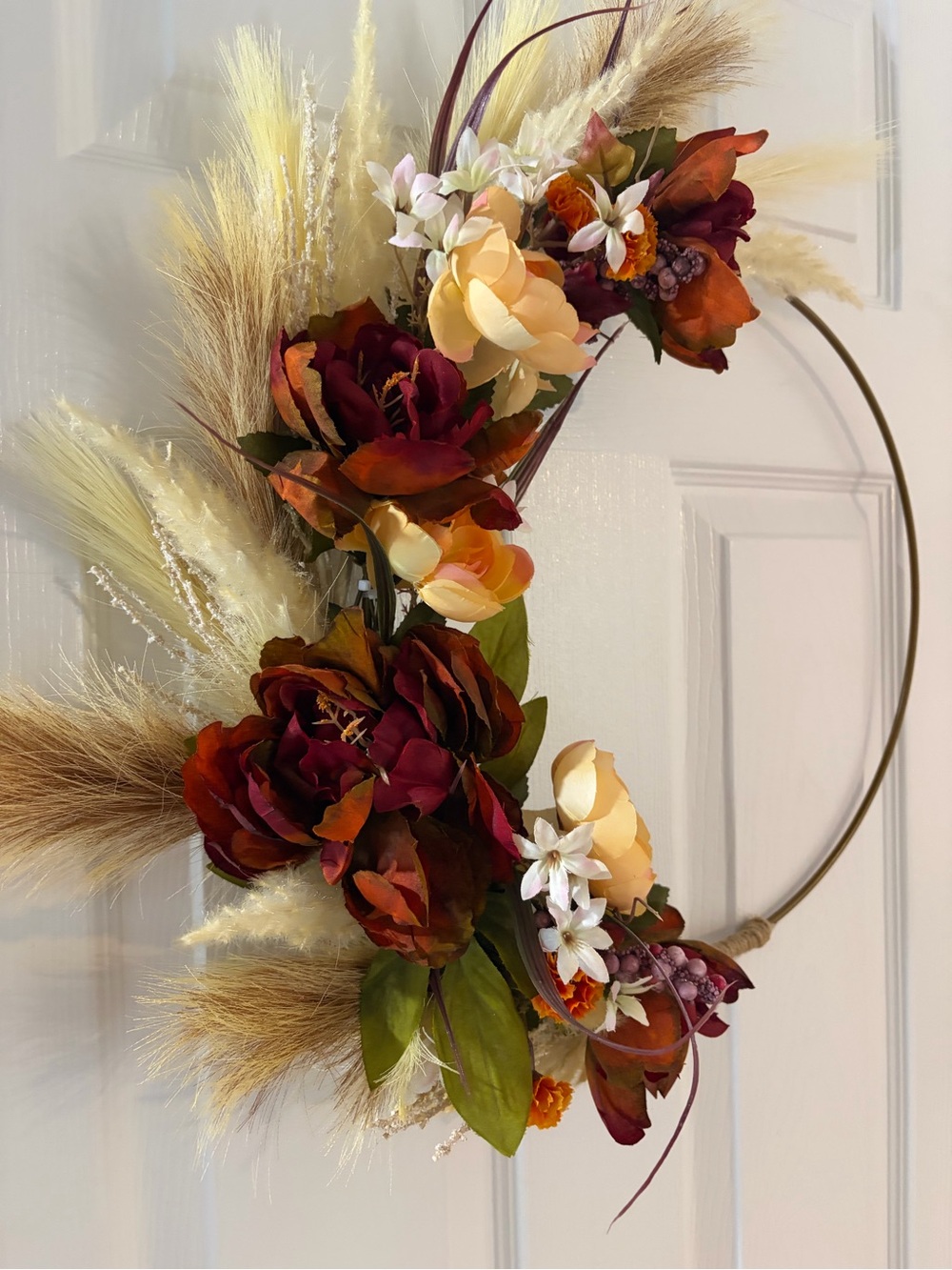 Autumn Meadow Hoop Wreath - Burgundy and Cream - Unbranded - Picture 2 of 5